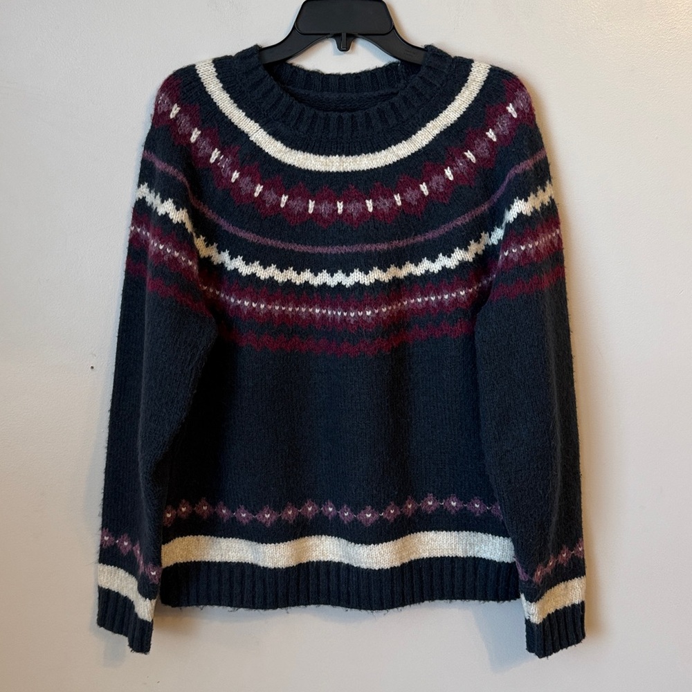 Lucky Brand Fair Isle Wool Blend Crewneck Sweater Multicolor Navy Size Medium - Picture 2 of 12